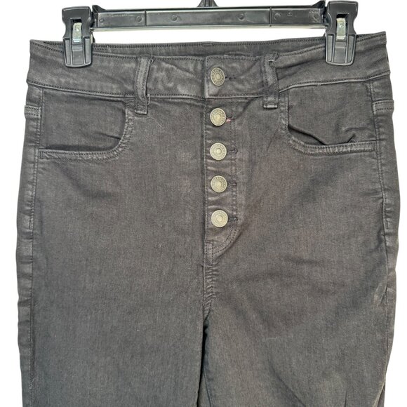 American Eagle Black Skinny Jeans Pants Denim Distressed Next Level Stretch Sz 8 - Picture 2 of 6
